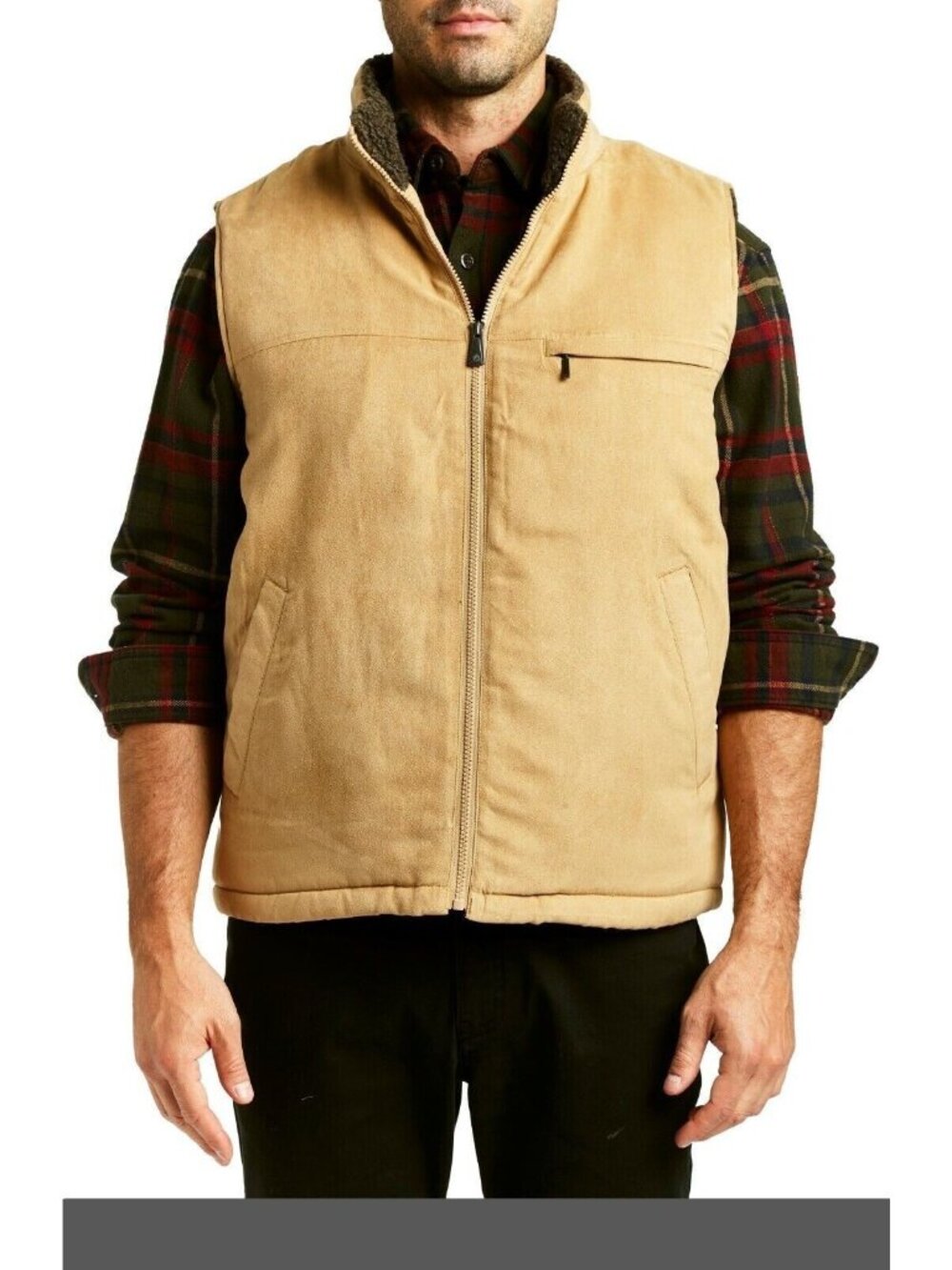 RAINFOREST Men's Micro Suede Faux Fur Sherpa Lined Vest Heritage Chamois Size M